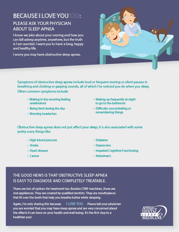 A pamphlet about identifying if your loved one who is snoring might have sleep apnea